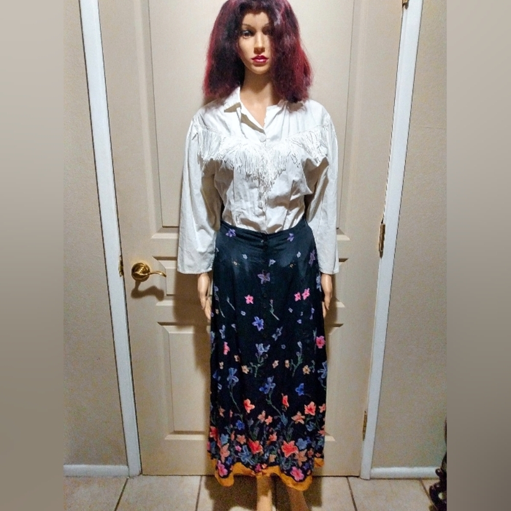Vintage Floral Print Maxi Dress Skirt.